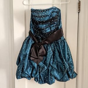 Teal strapless formal midi dress. junior 7